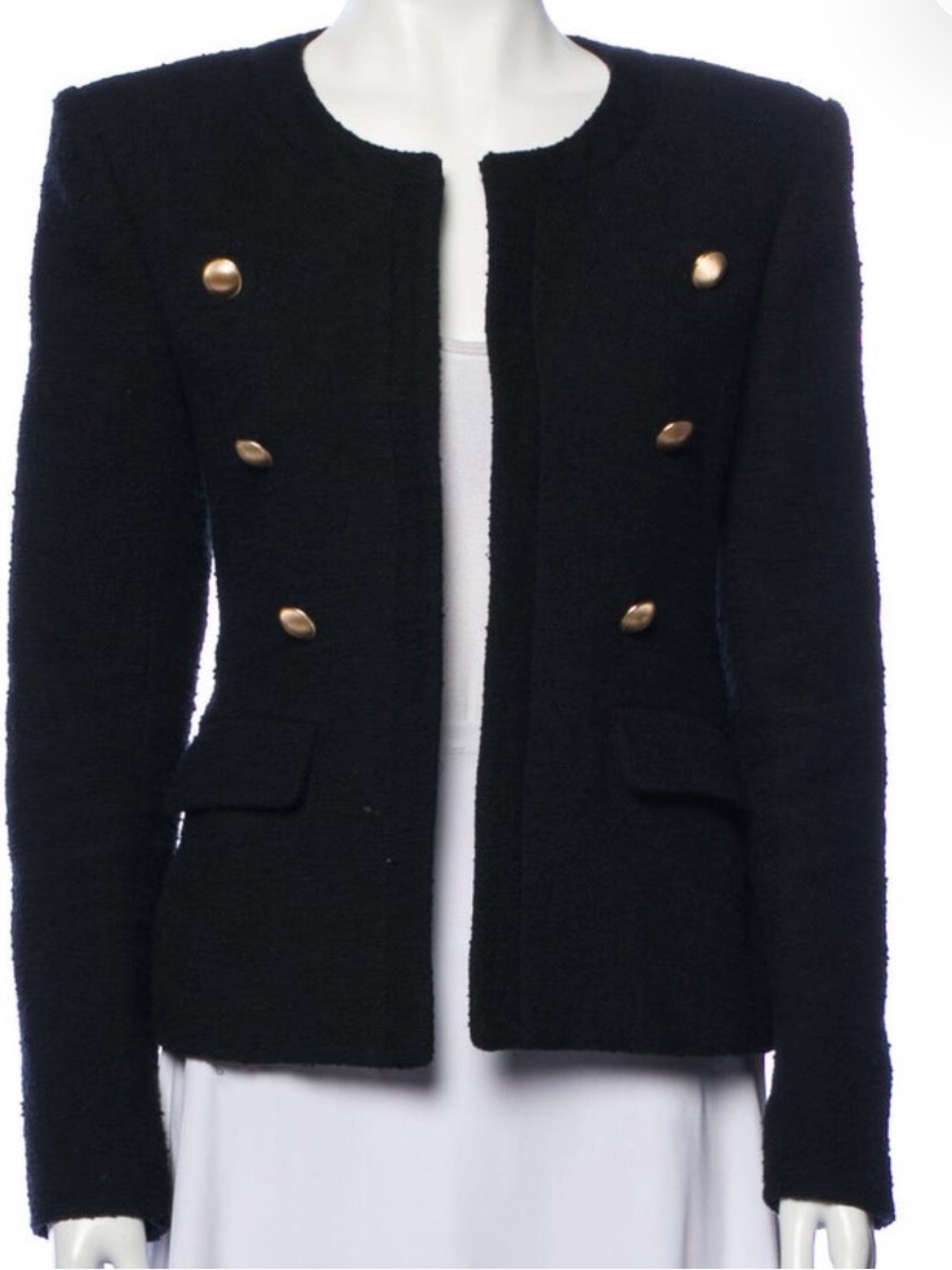 L'AGENCE Effie Navy Tweed Double-Breasted Cropped Jacket